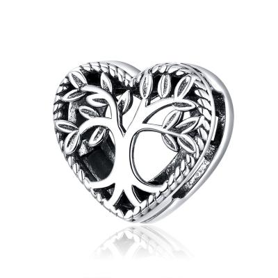 China Charm Design Original Design S925 Silver Beaded Hollow Heart Tree Of Life Bracelet Charms for sale