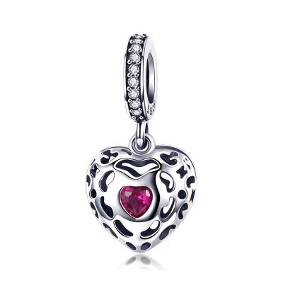 China Fashion Elegant Sterling Silver Heart Shape Pendant Charm For DIY Women's Jewelry Bracelet for sale