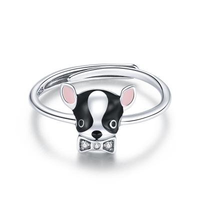 China Trend Cute Puppy Silver Ring S925 Sterling Popular chihuahua ring silver open ring for young girls for sale