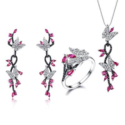 China Graceful Unique Zircon Design Fashion Butterfly Ring Earrings Necklace Elegant Silver Rose Gold Jewelry Set for sale