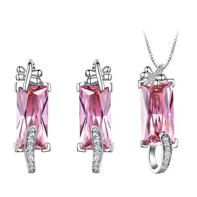 China Graceful Pink Zircom Charming Fashion Women Luxury Silver Earrings Necklace Jewelry Set for sale