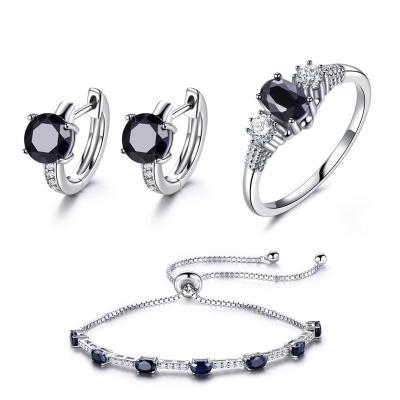 China Crystal Silver Charm Jewelry Sets Black Elegant Graceful Braclet Ring Earrings For Women Party for sale