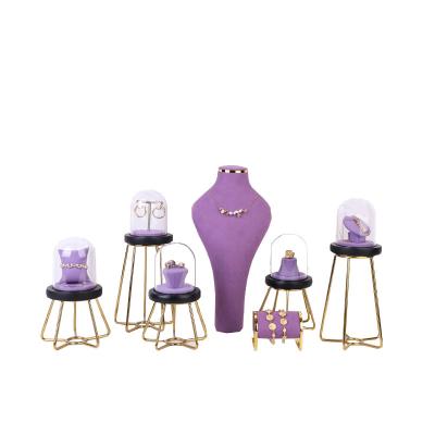 China Full Set Durable High Quality Jewelry Shown Stand Microfiber Jewelry Display Stand Metal Purple Jewelry Display Props for sale