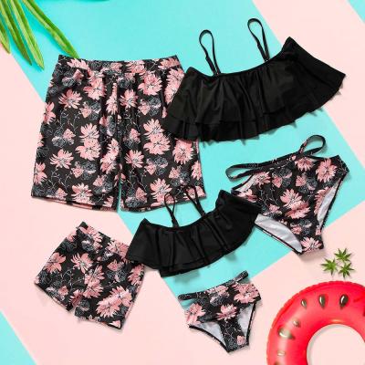 China Breathable Family Matching Swimsuits Beach Shorts Mommy And Me Strappy Swimsuit Bikini Toddler Swimwear for sale