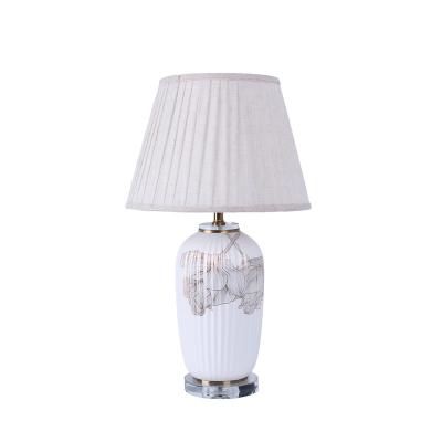 China Traditional Unique Design Luxury Crystal Base Modern White Ceramic Table Lamps For Living Room for sale