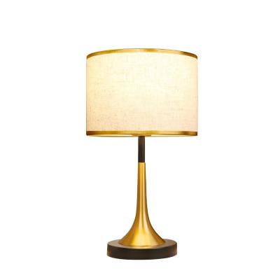 China Traditional Home Decor Bedside Fabric Shade Metal Table LampsFor Modern Luxury Bedroom Living Room Bedside for sale