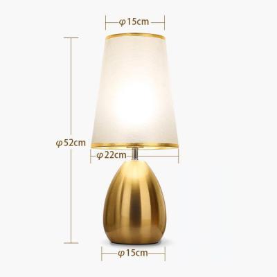 China Traditional Decor Hotel Bedroom Bedside Small Metal Base Side Table Lamp With Fabric Shade For Bed Room for sale