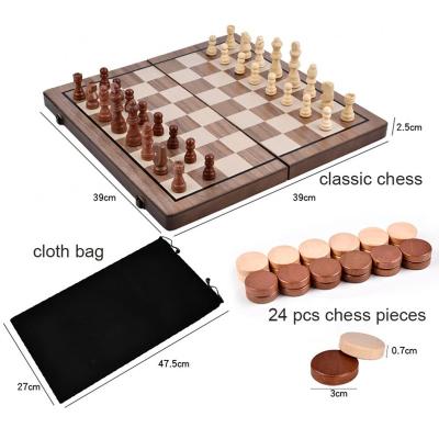 China Eco-friendly Water-base Varnishing Wholesale Customized 2 in 1 Wooden Classic Chess Board Game Times Set With Wooden Chess Piece for sale