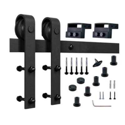 China 6.6ft Waterproof Antique Style Wood Sliding Barn Door Hardware Kit For Doors Black Powder Coated Sliding Barn Door Hardware for sale