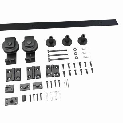 China Waterproof Heavy Duty Top Mounted Black Roller Sliding Barn Door Hardware Bi-Folding Track Kit For Door 2 for sale