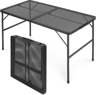 China Modern Portable Camping Outdoor Folding Picnic Table Height Adjustable Table With Aluminum Mesh Layer Top For Picnic Kitchen for sale