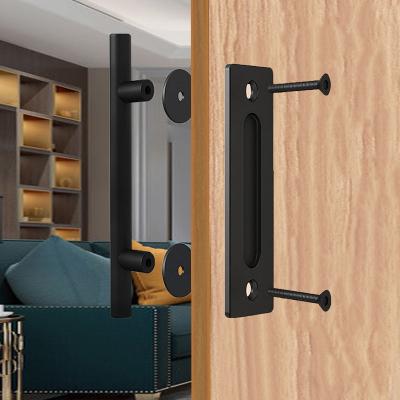 China Black Simple Rustic Sliding Folding Screen Barn Door Pull Handle Barn Door Pull Handle Hardware for sale