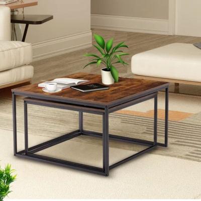 China Square (Height) Adjustable Dark Brown Coffee Table And Table Storage Metal Side Shelf Set for sale