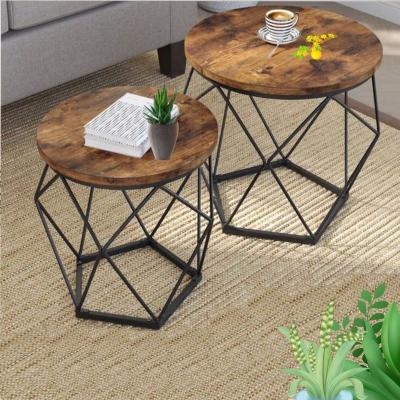 China (Size)New Adjustable Cheap Smart Round Tea Desk Set With Metal Frame Living Room Furniture Wooden Top Place Luxury Coffee Table Modern for sale