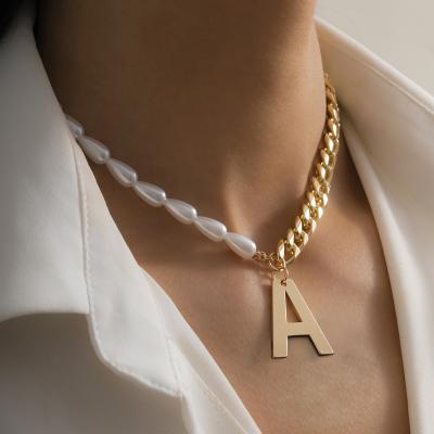 China KiKi Vintage Pearl Chain Asymmetric Necklace Environmental Friendly Women A Letters Pendant Necklace (KNK5289) for sale