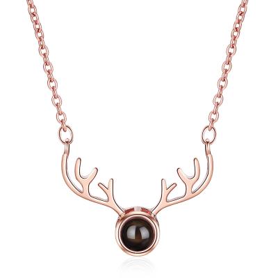 China 100 Languages ​​I Love You Environmental Friendly Projection Necklace Rose Gold Deer Memory Choker Pendant Necklace (KNK5121) for sale