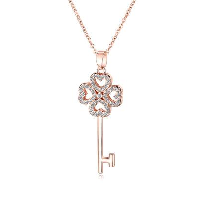 China 18K Rose Gold Copper Lady Necklace Environmental Friendly Zircon Heart Key Pendant Necklace (KNK5108) for sale