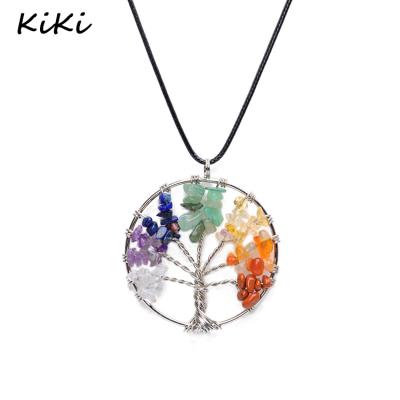 China >>>Handmade Environmental Friendly Tree Pendant Necklace For Women Silver Color Crystal Natural Quartz Stone Necklace for sale