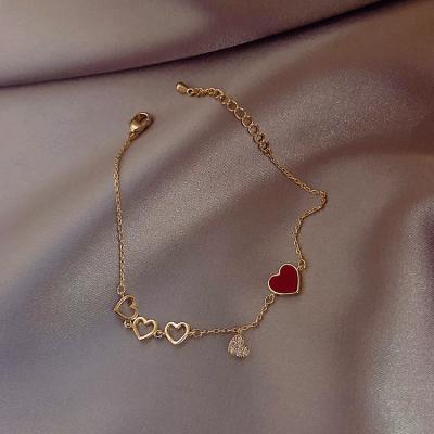 China Korean Hollow Heart Environmentally Friendly Crystal Pendant Love Bracelet For Women Red Heart Charm Bracelet (KB8267) for sale