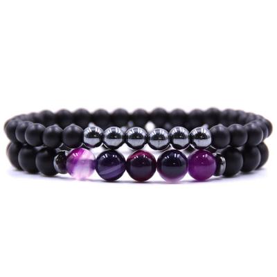 China Hot Black Environmentally Friendly Lava Beads Bracelet Set 2pcs/Set Agate Bead Bracelet Set For Women Men Wholesale (KB8036) for sale