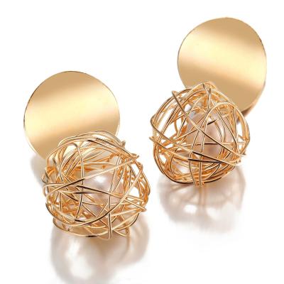 China Fashion Environmental Friendly Punk Round Geometric Earrings Ball Pearl Creative Woven Earrings For Women Girls (KER625) for sale