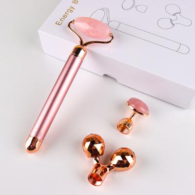 China Anti-Puffiness Jade Roller Electric Facial Massager for Face 3 in 1 Vibrating Quartz Roller 3D Face Roller Kit for sale