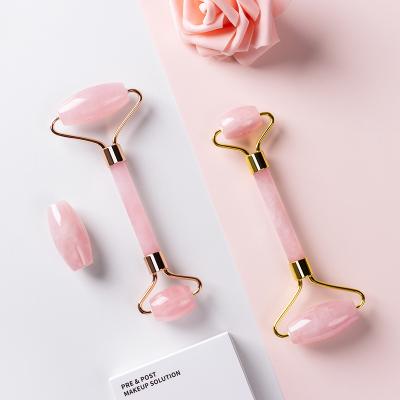 China Double Rollers Peel Natural Jade Stone Rose Quartz Jade Roller Massager Tool For Anti Aging Face for sale