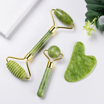 China Double Head Green Jade Roller For Face Jade Roller Xiuyan Diy Smooth Outdoor Anti Aging Facial Face Roller Massager for sale