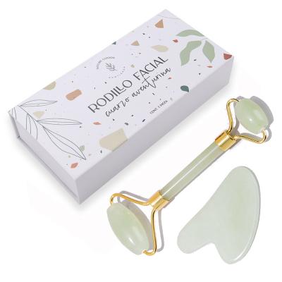 China Xiuyan Premium Anti Aging Customized Portable/Hand Held Jade Roller Gua Sha Set For Face Massage Tool for sale