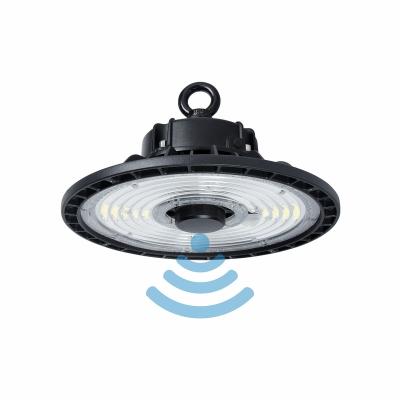 China Warehouse Housing PC Lens Microwave Motion Sensor IP65 Waterproof Led High Bay Light 5 Years Aluminum 150W 305*115MM 190LM/W/Warranty for sale