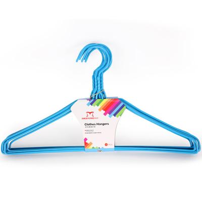 China Cheap Colorful Space Saving PE Coated Hanger Metal Clothes Hanger For Clothes Storage for sale