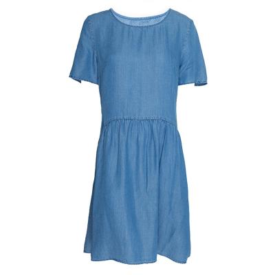 China Wholesale Real Tencel Denim Round Neck Sleeve Short Sleeve Comfy High Quality Anti-Static Knee Length Women Daily Casual Midi Dress For Home for sale