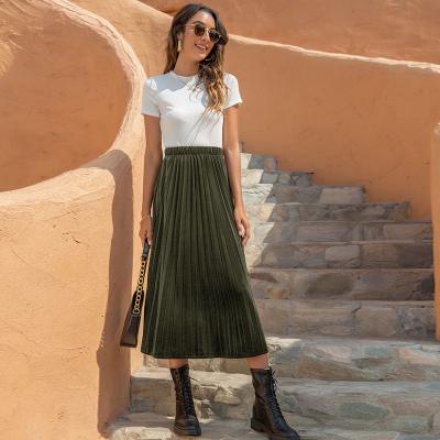 China 2021 Hot Sale Designer Solid Color Big Edge High Long Chiffon Women Casual Pleated Straight Wasted Cheap Midi Skirts Breathable For Ladies for sale