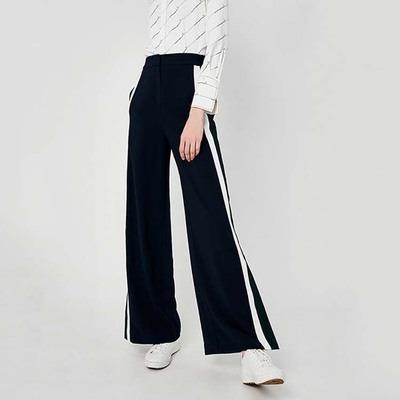 China Breathable Side Color Contrast Striped Casual Soft Wide Leg Fashionable Women's Pants And Trousers for sale