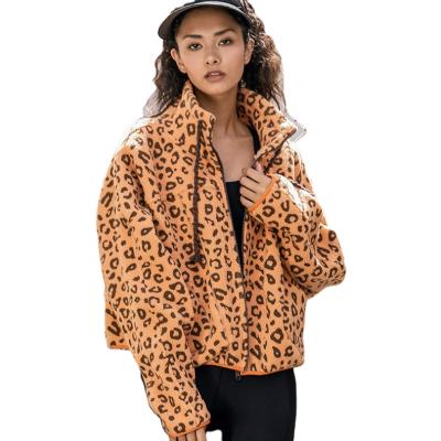 China Women's Breathable Leopard Print Sherpa Jackets Long Sheath Full Zip Fleece Fuzzy Lapel Faux Fur Coats for sale