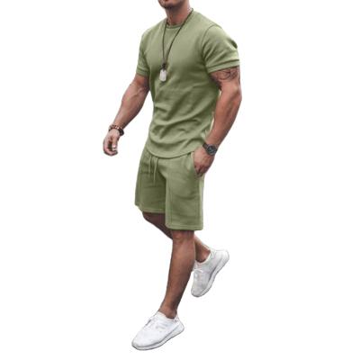 China QUICK DRY Amazon Wish 2021 Hot Style Men's Summer Plain Solid Color Shorts Sleeve And Shorts Set Mens Sports Casuale Wear Workout Suit for sale