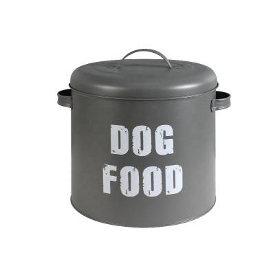 China Sustainable Metal Pet Food Canister Storage Round Can Dog Cat Food Biscuits Pail Food Storage Box With Lid for sale