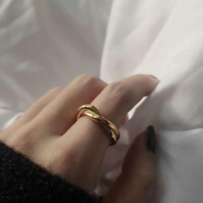 China Stainless Steel FASHIONABLE Double-Layer Twist Cross Ring Personality 18k Gold Plated Finger Rings For Women Jewelry for sale