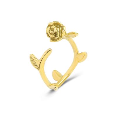 China Environmental Friendly Fashion Ring Jewelry Adjustable Open 18k Gold Plated Retro Rose Shape Rings Stainless Steel Finger Ring For Women Girls Gift for sale