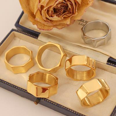 China New Environmentally Friendly Popular Minimalist Vintage Chunky Ring Stainless Steel 18k Gold Plated Ring Jewelry for sale