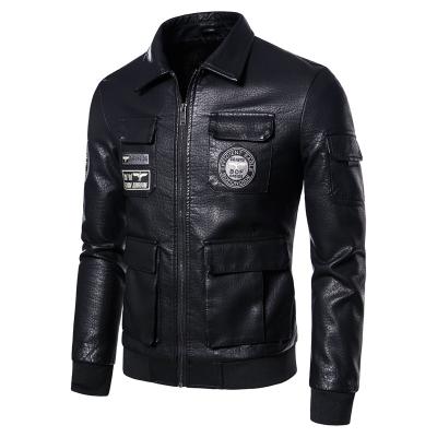 China Regular Fashion Motorcycle Outdoor Waterproof Color Men Leather Jacket Custom Printed Three Dimensional Pockets Plus Size 100% Polyester for sale