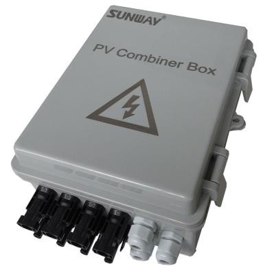 China 10A/15A SUNWAY 4 string PV combiner box with lightning arrester, 10A rated current fuse and circuit breakers for on/off grid solar PA for sale