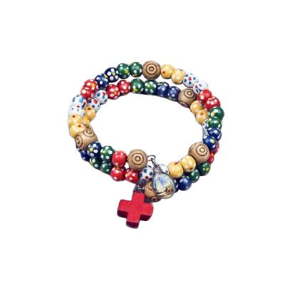 China Religious Multi Color Beads Catholic Rosary Bracelet With Cross Virgin Mary Religious Jewelry Gift Rosary for sale