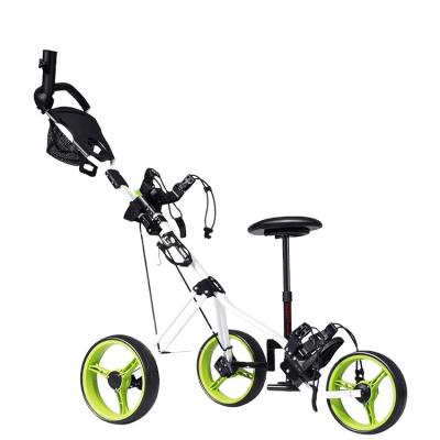 China Hot Sale Custom 3 Wheel One-Click Structure Foldable Aluminum Golf Trolley Push Trolley 3 Wheel Golf Cart for sale