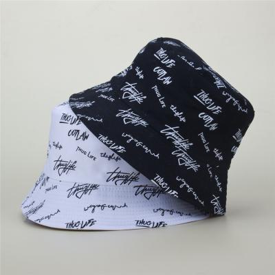 China Fashion\HT-0428 New Wholesale 2021 Cotton Comfortable Luxury Printed Bucket Hats Reversible Unisex Black White Bucket Hats for sale