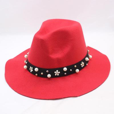 China 2020 HT-0174 Character Vintage British Style Flexible Hat Fashionable Pearl Felt Wool Felt Top Woolen Hats For Women for sale