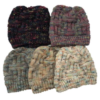 China HT-172 Hip COMMON Colorful Stripe Hop Acrylic Women Knit Hats Cover Up Fashion Patch Women Knitted Winter Warm Hat for sale