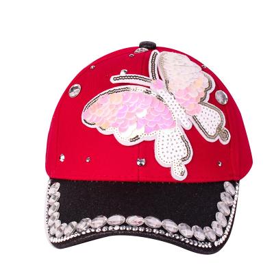 China 2020 HT-0041 2020 style rhinestone baseball hats sequin butterfly sunshade sunblock hot fashionable sports hat for female for sale