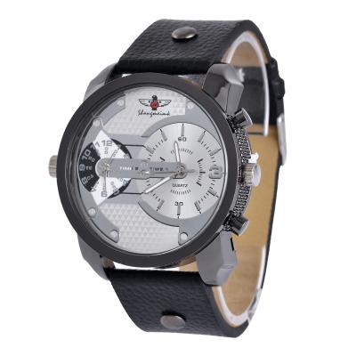 China WJ-5381 Non-Specific Charming Personality Dual Time Fashion Student Quartz Leather Men's Watch for sale