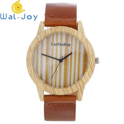 China New Design WJ-7045 Non-Specific Stripe Case OEM Watches Wood Grain HandWatches Quartz Leather Clear Unisex Wristwatches for sale